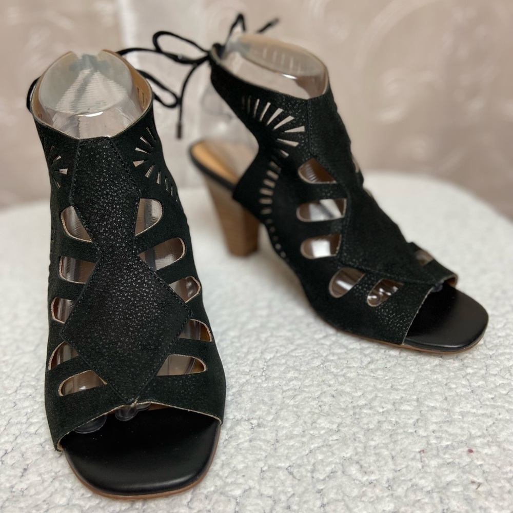 Franco Sarto Strap Lace up Peek A Boo Heels, 8.5